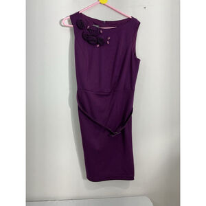 Womans Muse 14 W Burgandy Sleeveless Pencil Dress Belted